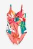 Pink Palm Print Padded Wired Tummy Control Swimsuit