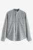 Grey Grandad Collar Linen Blend Long Sleeve Shirt, Grandad Collar