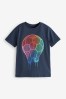 Marineblau/Fußball in Regenbogenfarben - Kurzärmeliges T-Shirt mit Grafik (3-16yrs)