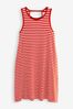 Red/White Stripe Sleeveless Swing Jersey Summer Dress, Regular