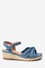 Denim Blue Wide Fit (G) Knot Detail Ankle Strap Wedge Sandals, Wide Fit (G)