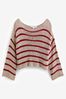 Neutral and Red Stripe Stitch Long Sleeve Jumper