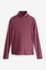 Berry Red Long Sleeve Ribbed Roll Neck Top, Regular