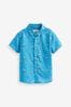 Blue Boat Print Short Sleeve Linen Cotton Shirt (3mths-7yrs)