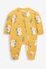 JoJo Maman Bébé Yellow Koala Print Zip Cotton Baby Sleepsuit