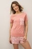 Koralle-Pink, geblümt - Kurzes Pyjamas-Set aus Baumwolle