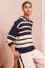 Navy Stripe Hooded Cosy Jumper, Regular