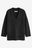 Schwarz - Premium Pullover aus 100% Wolle mit V-Ausschnitt​​​​​​​
