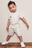 Neutral Cream Short Sleeve Jersey Zip Neck Kids Polo Shirt And Shorts Set (3mths-7yrs)