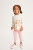 Pink/Cream Floral Long Sleeve Blouse And Ribbed Leggings Set (3mths-7yrs)