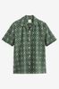 Green Cuban Collar Geo Printed Short Sleeve Shirt