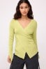 Lime Green Wrap Detail Ribbed Jumper