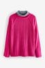 Pink Cosy High Neck Ribbed Jumper