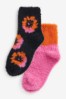 Navy/Pink/Orange Floral Cropped Cosy Bed Socks 2 Pack