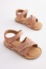 Tan Brown Wide Fit (G) Crossover Ankle Strap Sandals, Wide Fit (G)