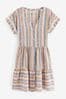 Multi Stripe Linen Blend Tiered Mini Dress, Regular