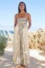 Neutral Embroidered Maxi Summer Dress With Linen, Regular