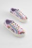 Lilac Purple Rainbow Embroidered Standard Fit (F) Lace-Up Trainers, Standard Fit (F)