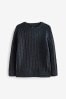 Navy Blue Cable Knit Crew Jumper (3-16yrs)