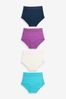 Navy Blue/Aqua Blue/Purple/Cream Full Brief Lace Trim Cotton Blend Knickers 4 Pack