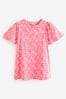Pink Floral Ditsy Smocked Short Sleeves Round Neck Top