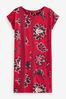 Red Print Relaxed Capped Sleeve Tunic Dress, Regular