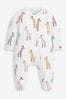 JoJo Maman Bébé Yellow Giraffe Print Zip Cotton Baby Sleepsuit