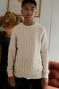 Neutral Beige Cable Knit Crew Jumper (3-16yrs)