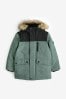 Green Shower Resistant Faux Fur Parka Coat (3-16yrs)