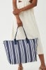 Navy Blue/White Stripe Fold-Away Beach Bag