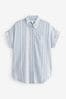 Blue/White Stripe Short Sleeve Shirt With Linen, Regular