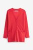 Bright Red Rib Sleeve Button-Up Linen Cardigan
