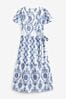 Blue Embroidered Wrap Dress