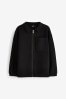 Black Knitted Zip Through Collared Cardigan with Pockets (3-16yrs)