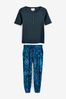 Blue Abstract Cotton Blend Printed Pyjamas