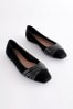 Black Forever Comfort® Leather Square Toe Ballerina Shoes