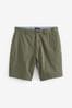 Khaki Green Straight Stretch Chino Spacedye Shorts, Straight