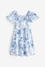 Blue Floral Angel Sleeve midi Dress (3-16yrs)