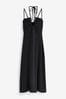 Black Ribbed Strappy Midi Halter Summer Dress