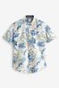 Ecru White Hawaiian Printed Short Sleeve Shirt