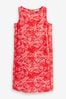 Red Floral Print Sleeveless Linen Blend Mini Shift Dress, Regular