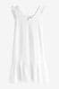 White Ruffle Sleeve Tie Back Mini Dress With Linen, Regular