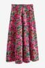 Pink Floral Panelled Midi Textured Skirt