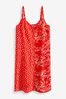 Red Floral and Spot Print Button Through Mini Slip Dress, Regular