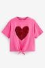 Pink/Red Heart Short Sleeve Sequin T-Shirt (3-16yrs)