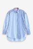 Blue Stripe Oversized Striped Long Sleeve Cotton Shirt, Regular