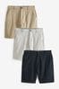 Navy Blue/Grey/Stone Stretch Chinos Shorts 3 Pack, Straight Fit