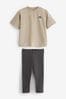 Neutral Oversized 100% Cotton Short Sleeve T-Shirt and Leggings Set (3mths-7yrs)