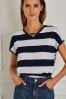 Streifen, Marineblau/Weiß - Genopptes Jersey-T-Shirt in Leinenoptik mit Rundhalsausschnitt und Flügelärmeln in regulärer Passform