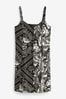 Black/White Print Button Through Mini Slip Dress, Regular